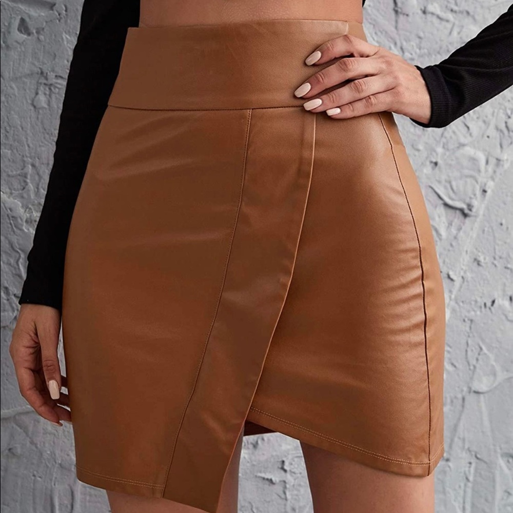 High Waist Asymmetrical Bodycon PU Leather Skirt